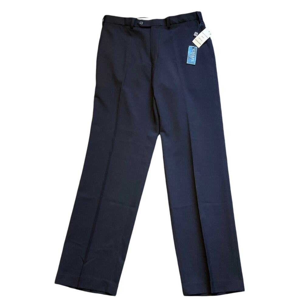 NWT Chaps Performance Series Pants Mens 32x32 Navy Flat Front Total Comfort